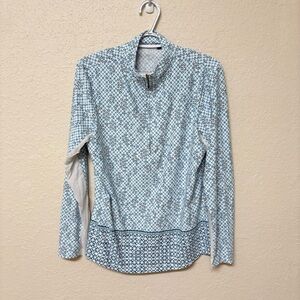 Cabana Life Blue White 1/4 Zip Knit Top Shirt Mesh Golf Tennis UPF Size L